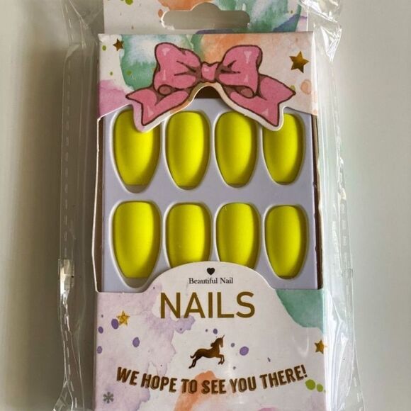 3/$20 New Coffin Nails Matte Yellow Press on Nails Coffin Acrylics Full Cover - Picture 3 of 5